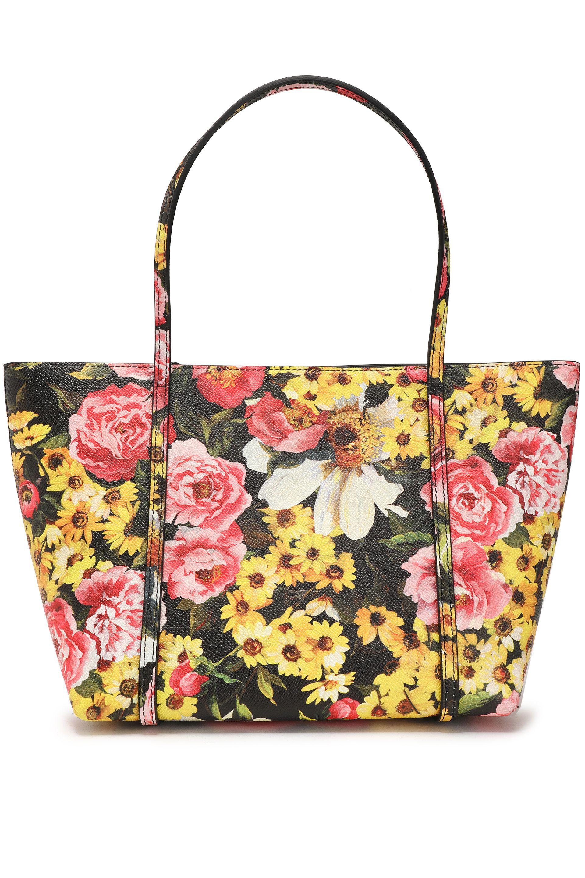 Dolce & Gabbana Floralprint Texturedleather Tote in Yellow Lyst