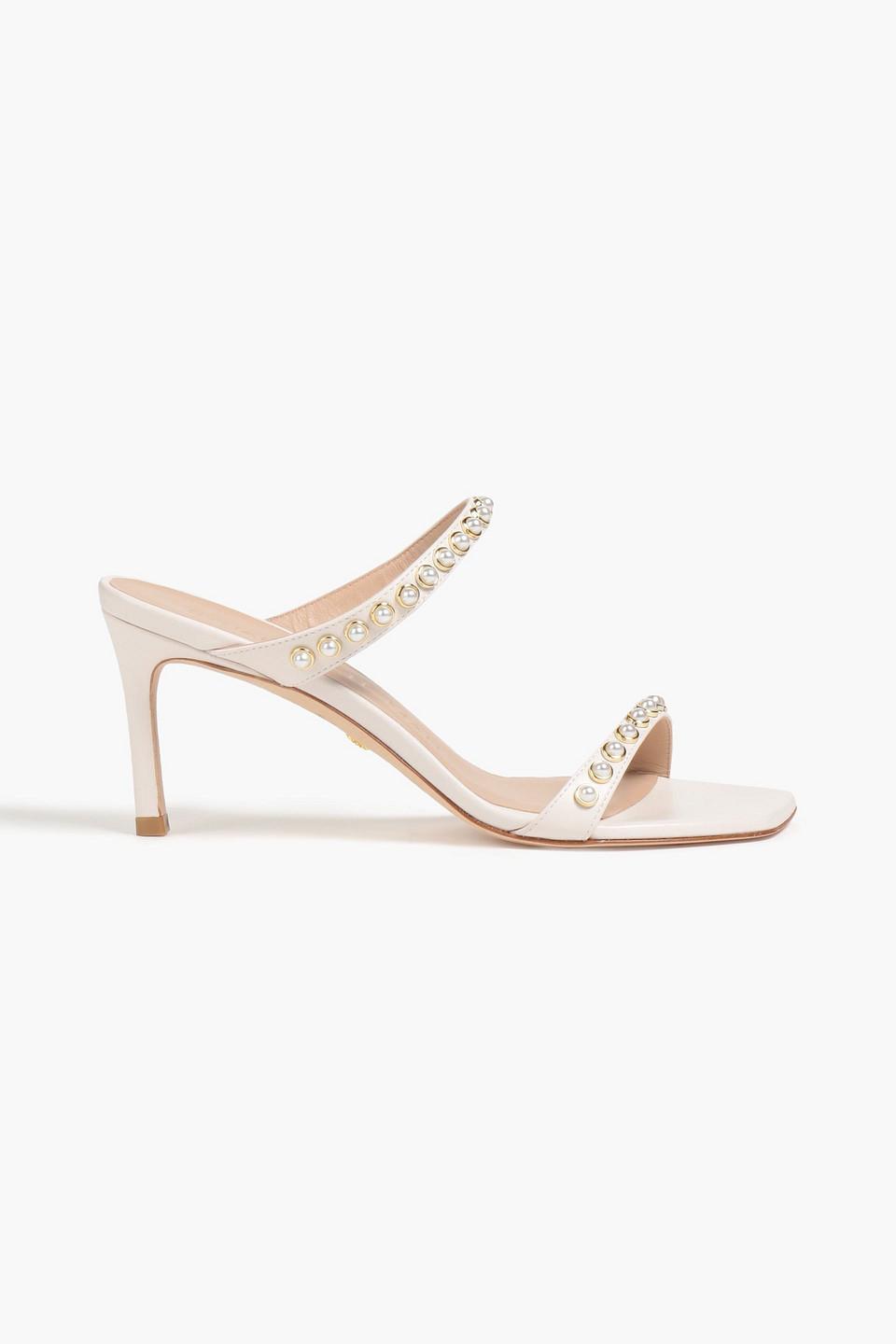 Stuart Weitzman Aleena Faux Pearl-embellished Leather Mules in White | Lyst