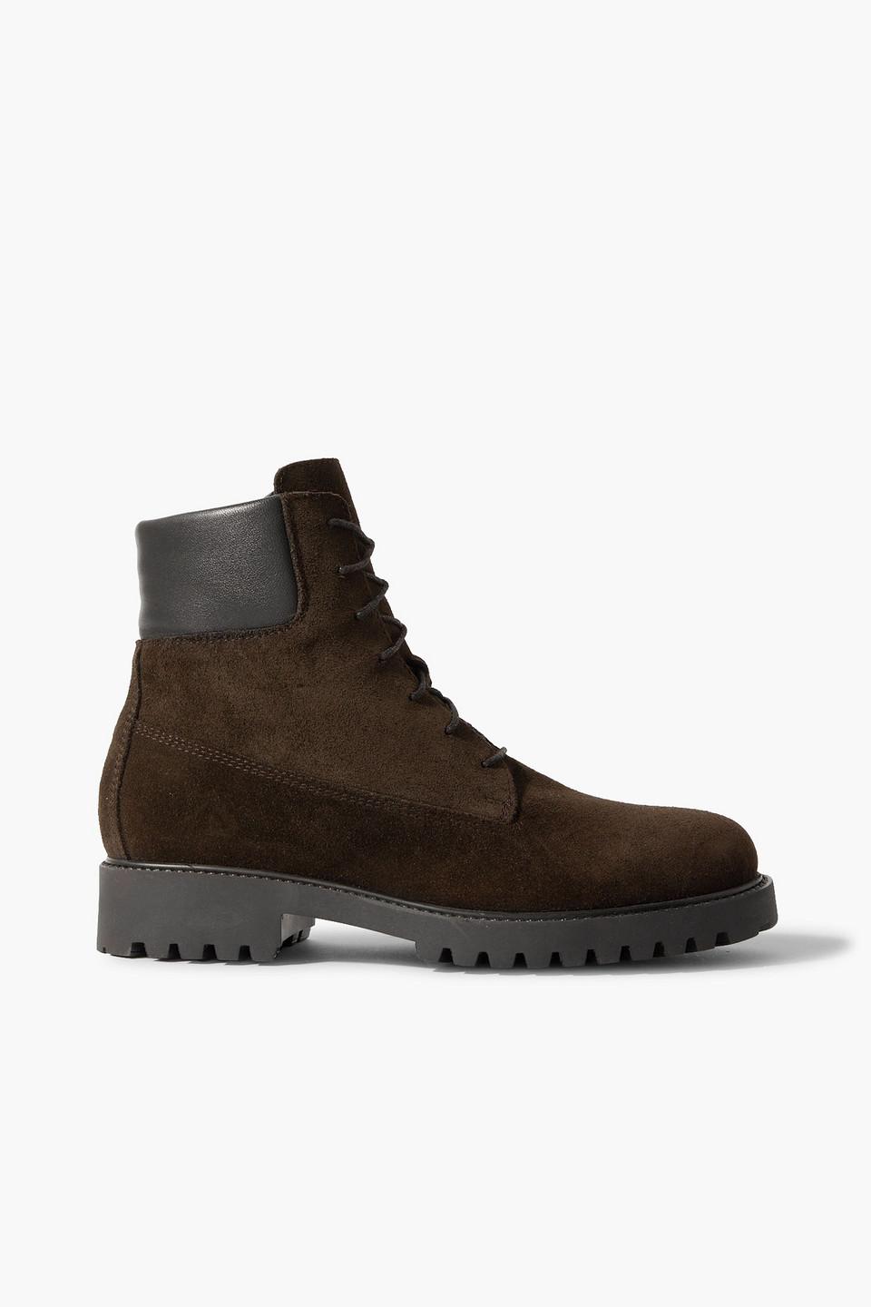 TOTEME The Husky Leather trimmed Suede Ankle Boots in Brown Lyst