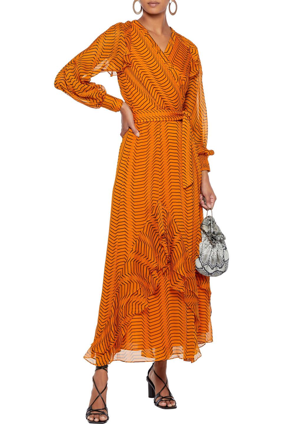 Diane von Furstenberg Mercy Ruffled Printed Silk-georgette Maxi Wrap Dress  in Orange | Lyst