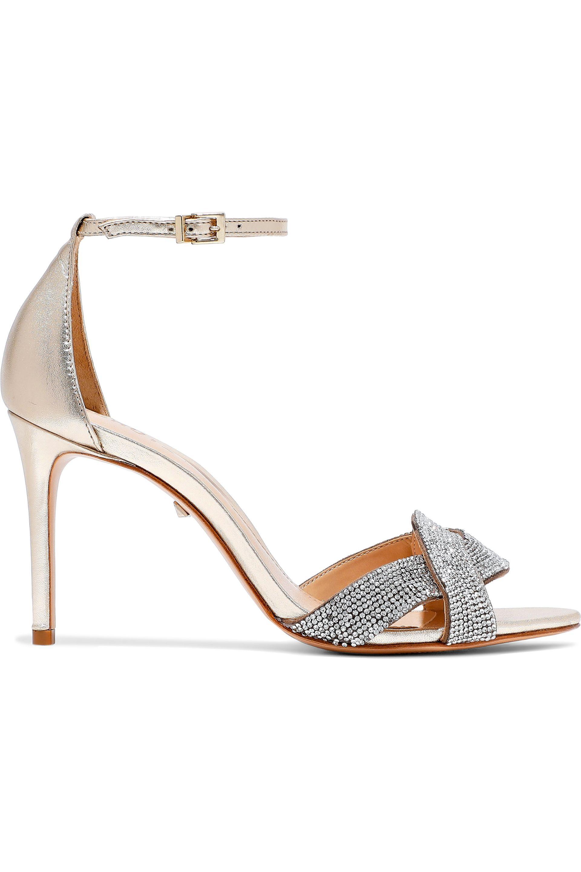 Schutz Jolita Crystal-embellished Metallic Leather Sandals Gold - Lyst