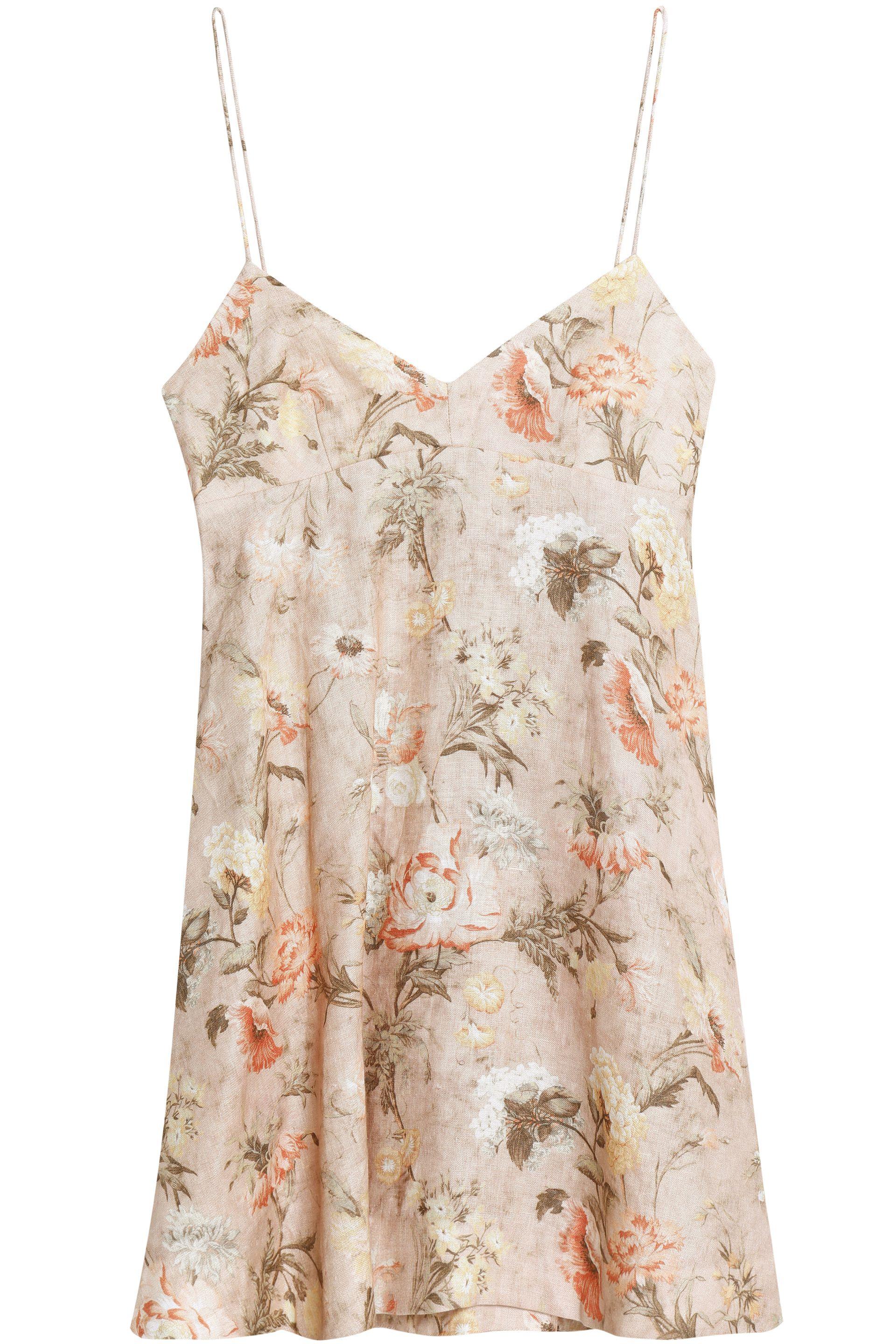 Zimmermann Flared Floralprint Linen Mini Dress Peach Lyst