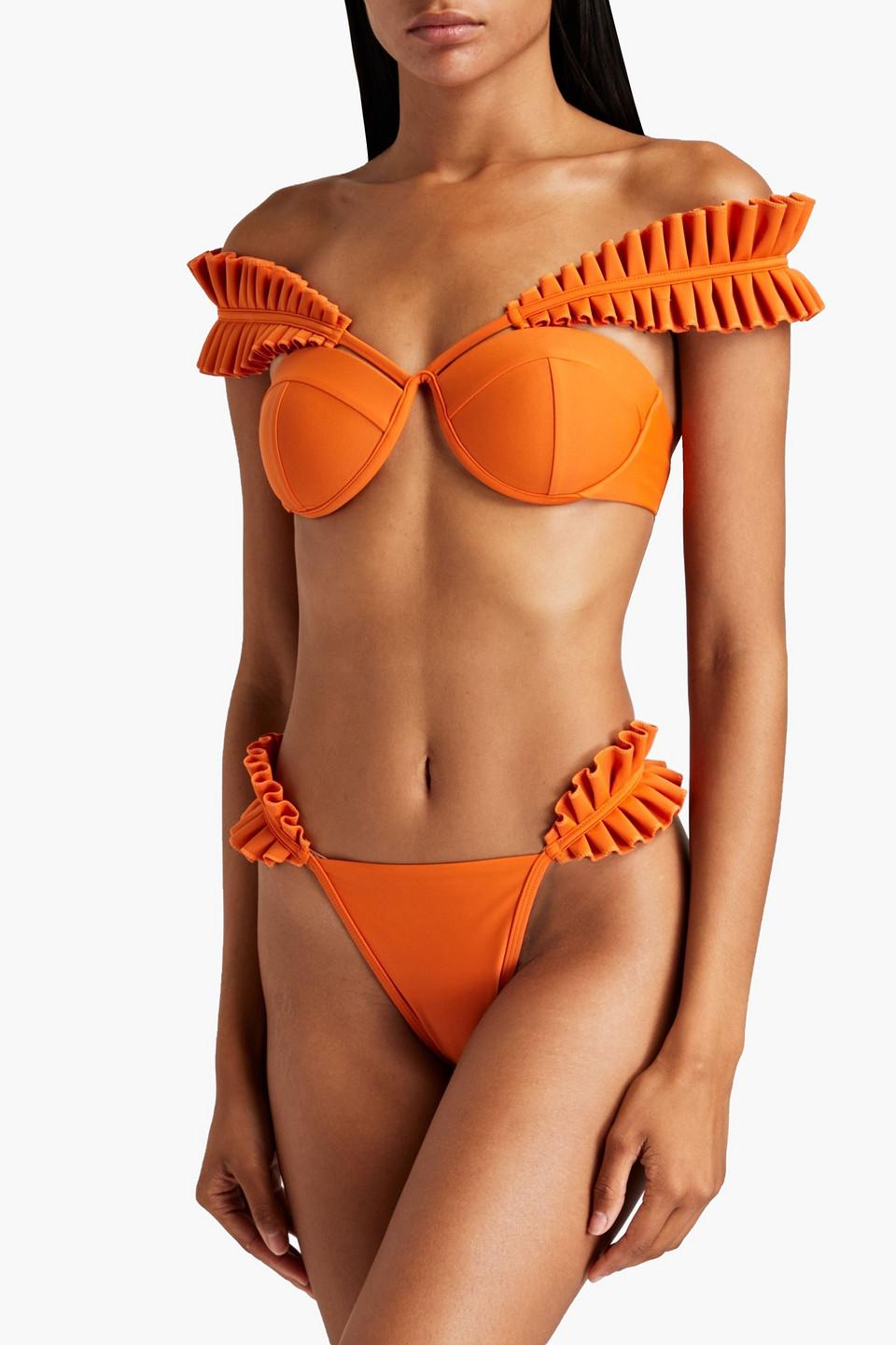 Andrea Iyamah Mulan Ruffled High-rise Bikini Briefs in Orange | Lyst