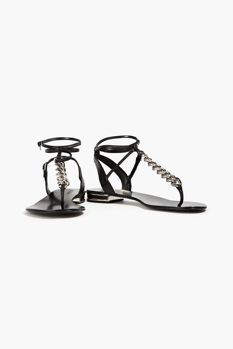 Casadei Minorca Chain-embellished Leather Sandals in Black | Lyst