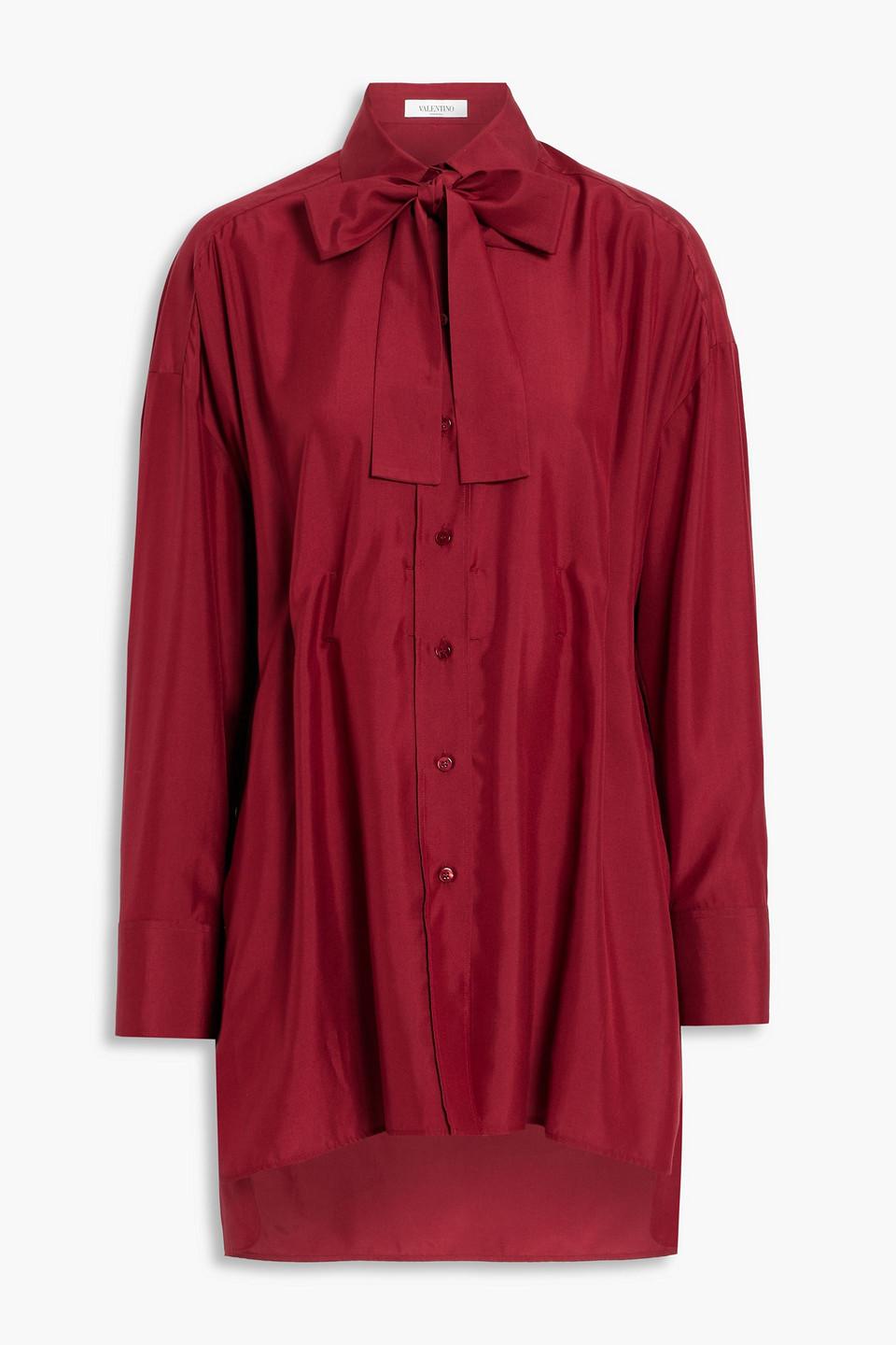 Valentino Pussy-bow Silk-satin Crepe Shirt in Red | Lyst