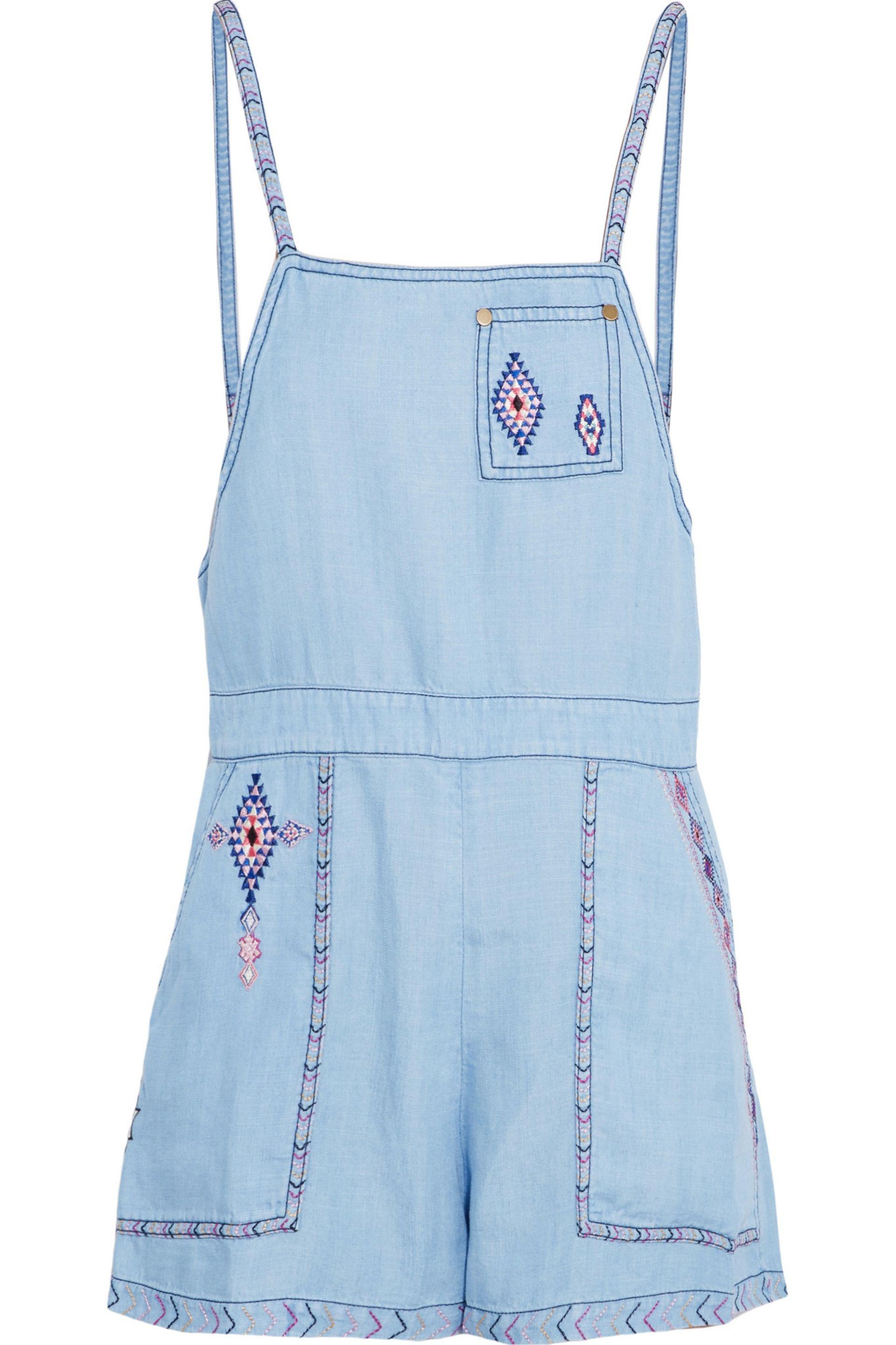 Camilla Embroidered Tencel Chambray Playsuit In Blue Lyst
