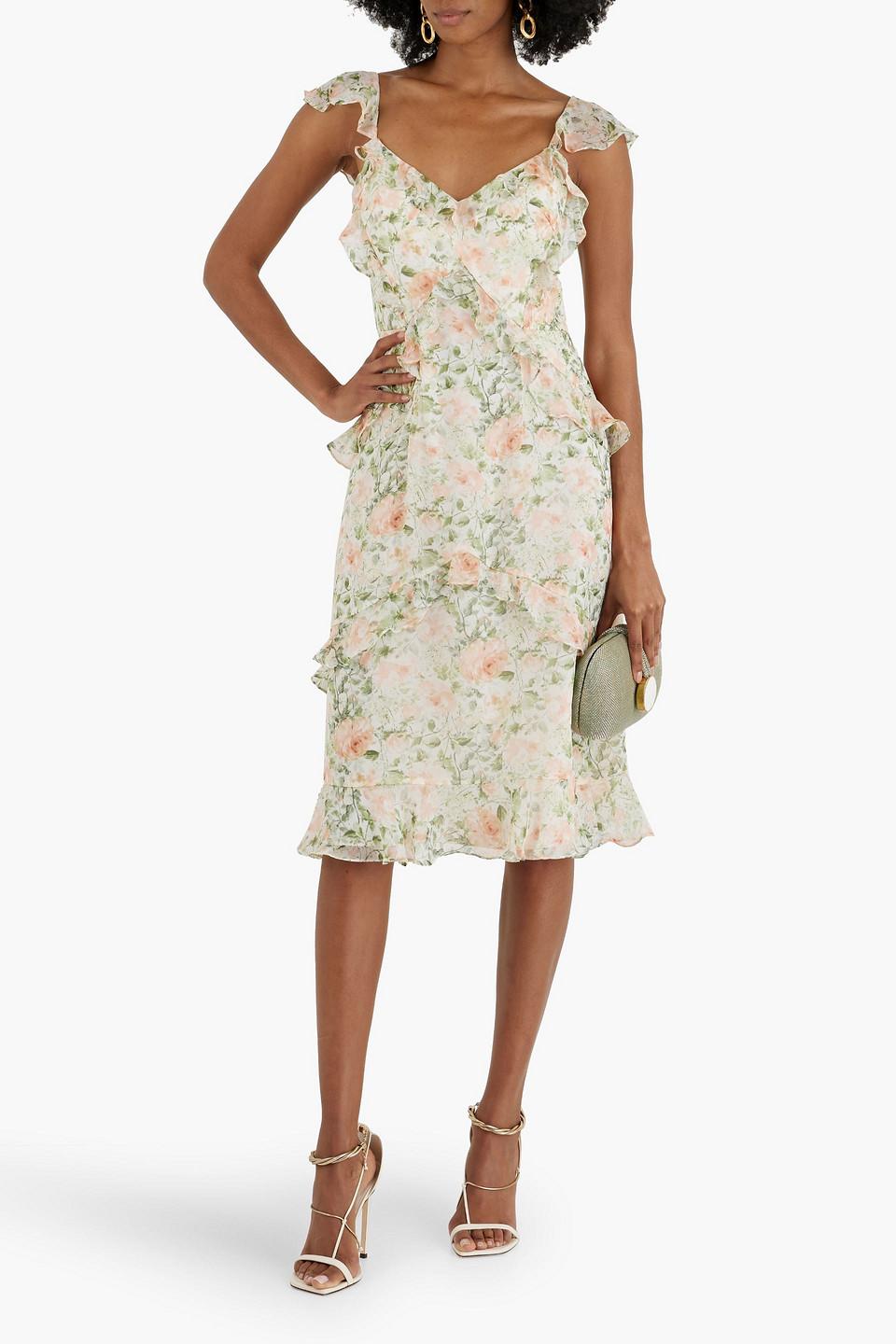 Mikael Aghal Ruffled Floral print Chiffon Dress in White Lyst UK