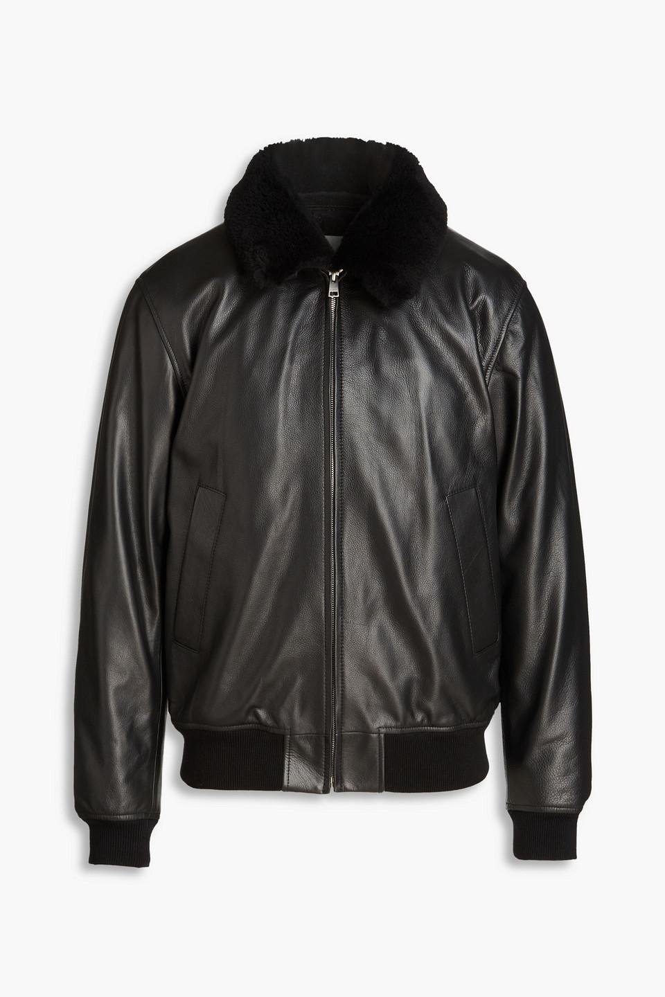 Sandro Shearling-trimmed Leather Jacket in Black for Men Lyst UK