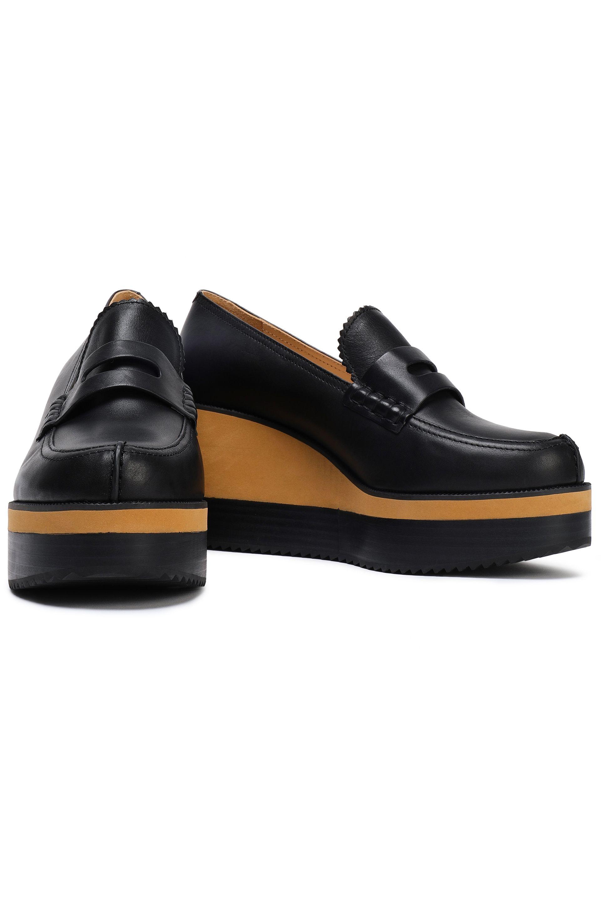 Jil Leather Wedge Loafers in Black - Lyst