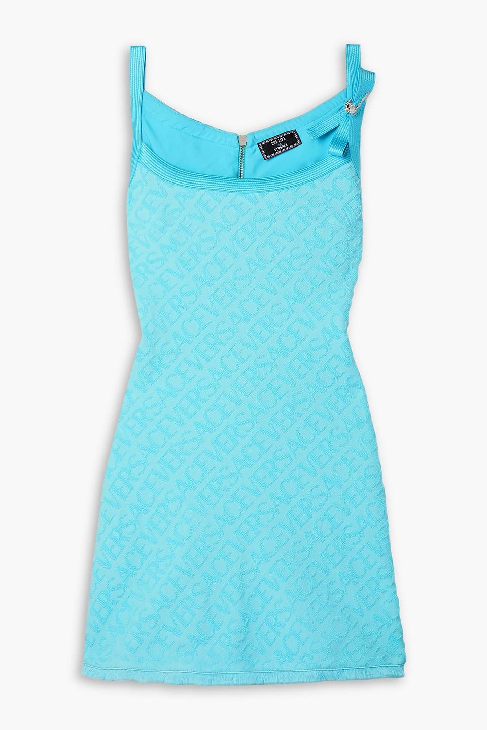 Versace Dua Lipa Silk Satin-trimmed Flocked Cotton-terry Mini