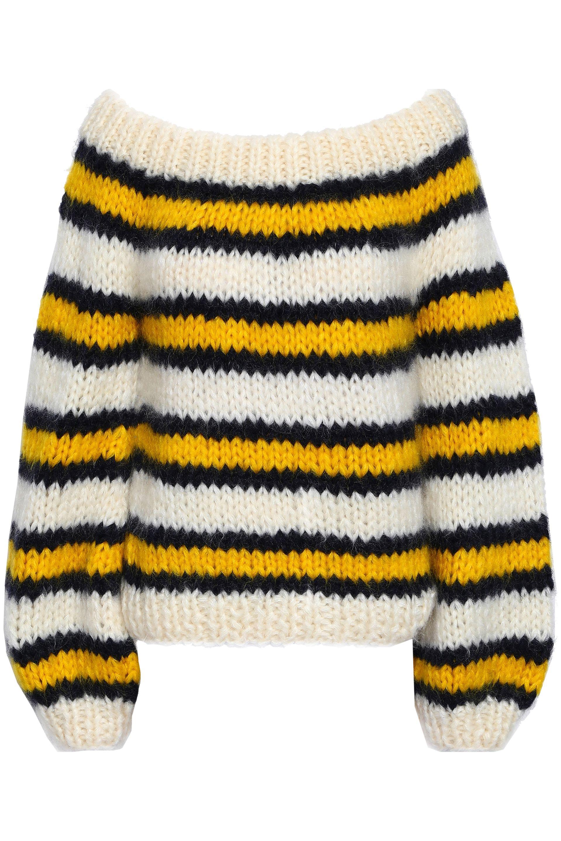 Ganni Julliard Striped Mohair And Wool-blend Sweater Cream - Lyst