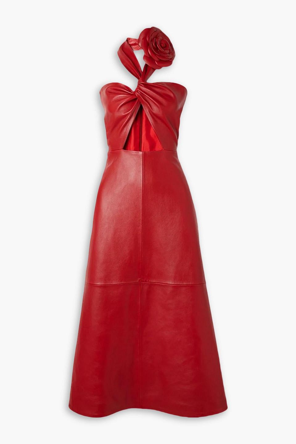 Magda Butrym Embellished Cutout Leather Halterneck Midi Dress in