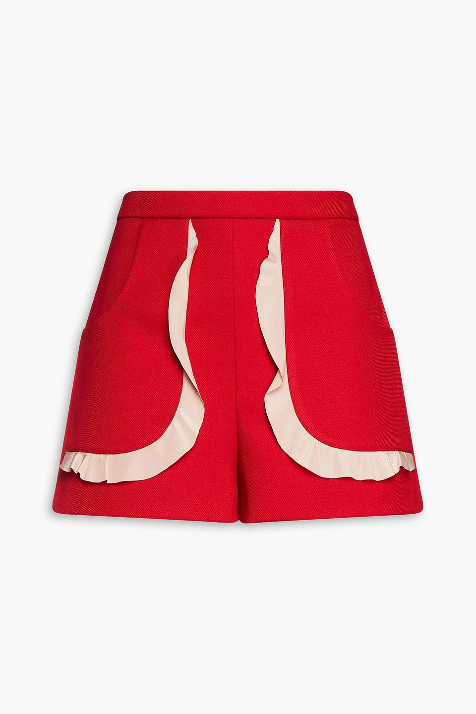 RED VALENTINO★素敵！Lace-up ruffled cotton-blend shorts Red Valentino Striped High-rise Shorts (Shorts) IFCHIC.COM