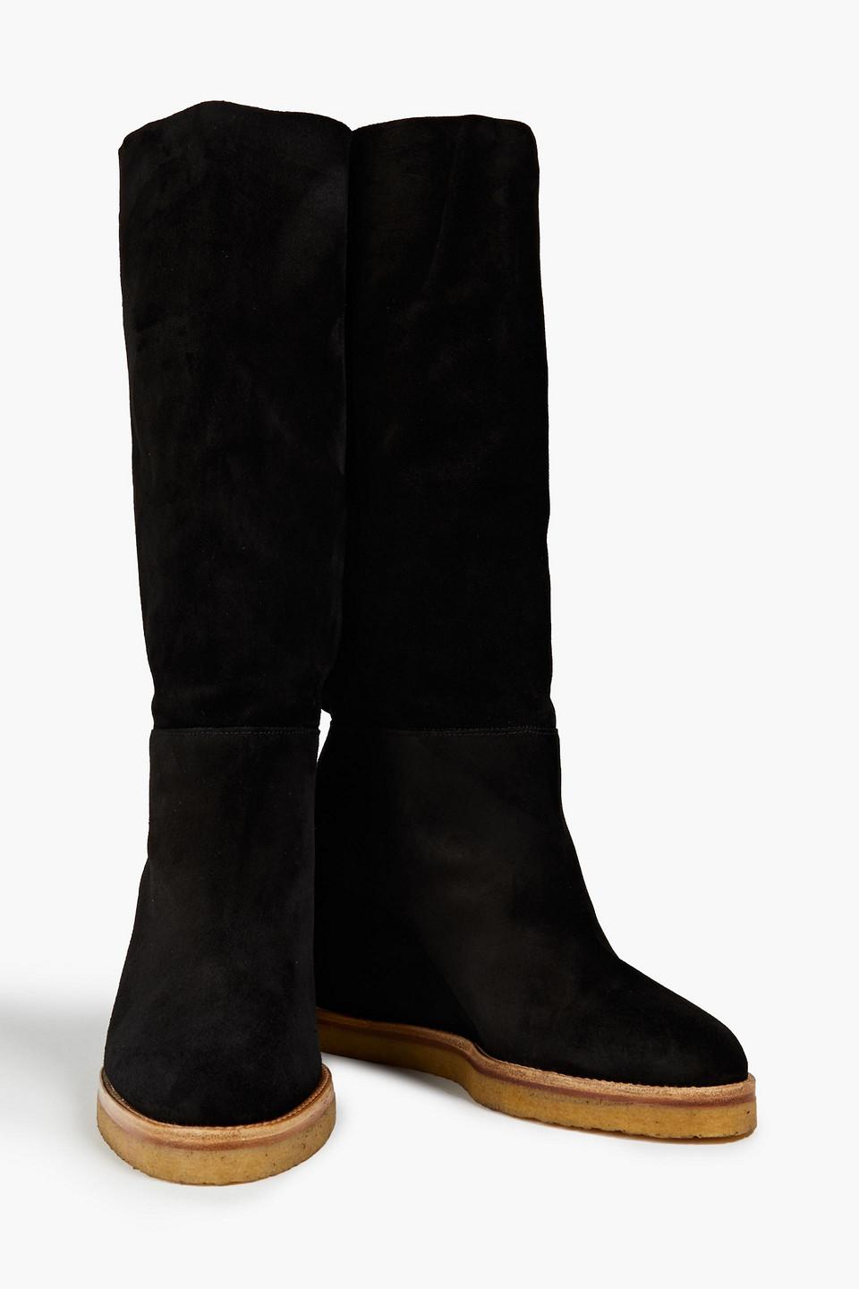 Ba Sh Cassandra Suede Wedge Boots In Black Lyst