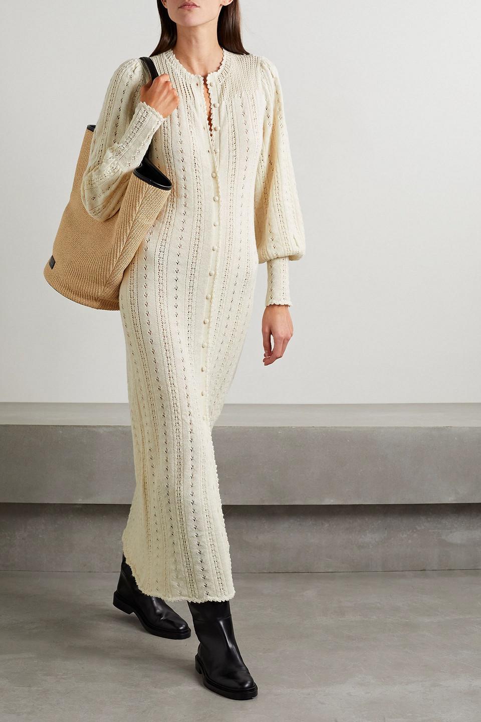 Doen Rosie Pointelle-knit Alpaca And Silk-blend Midi Dress in Natural |  Lyst UK