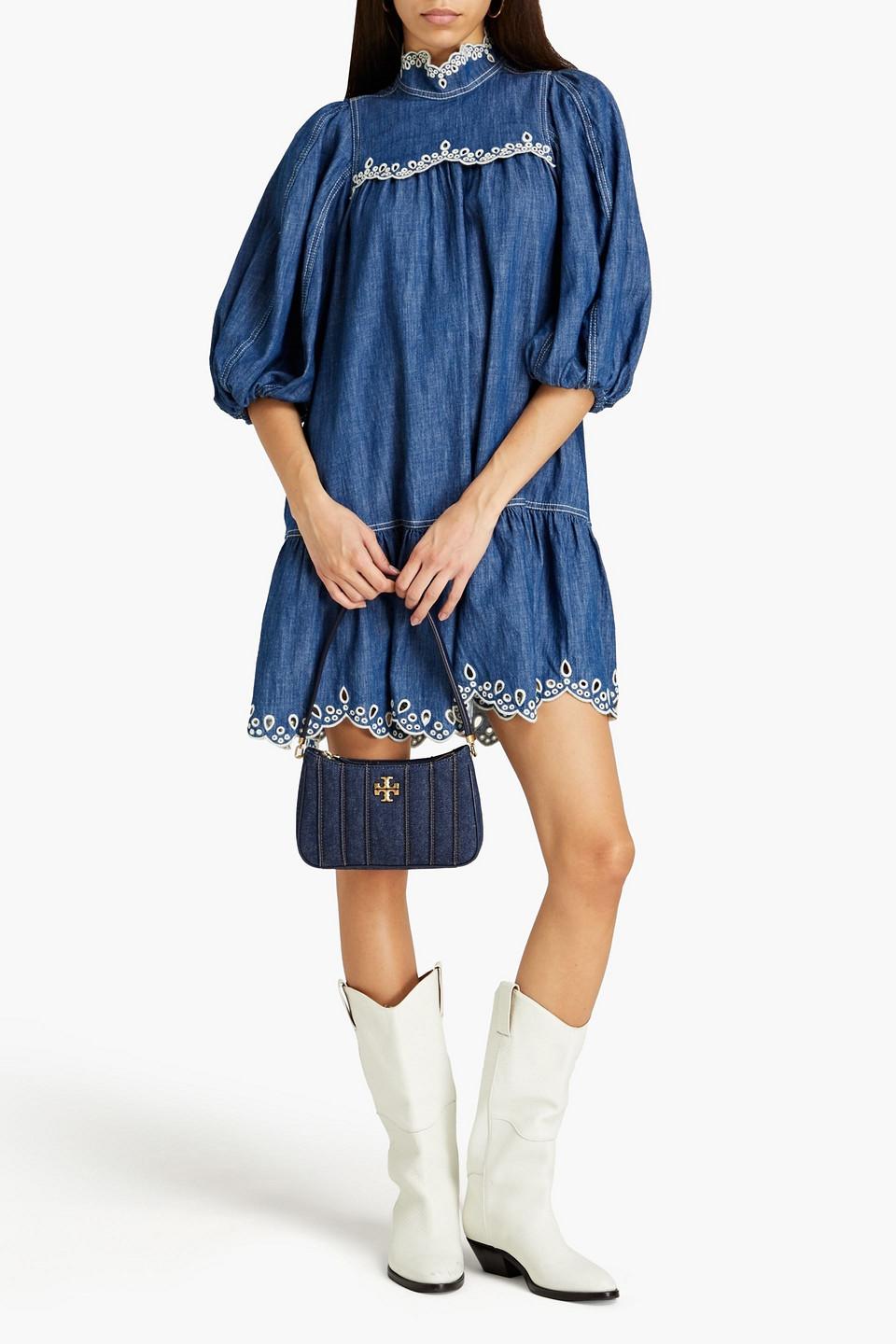 Zimmermann Broderie Anglaise-trimmed Denim Mini Dress in Blue | Lyst