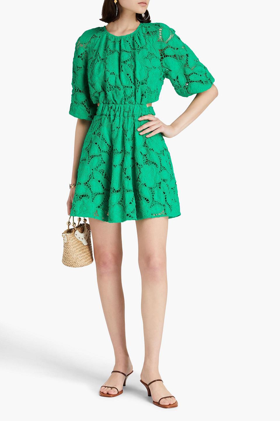 Maje Cutout Broderie Anglaise Cotton Mini Dress in Green | Lyst Maje Cutout Broderie Anglaise Cotton Mini Dress in Green | Lyst