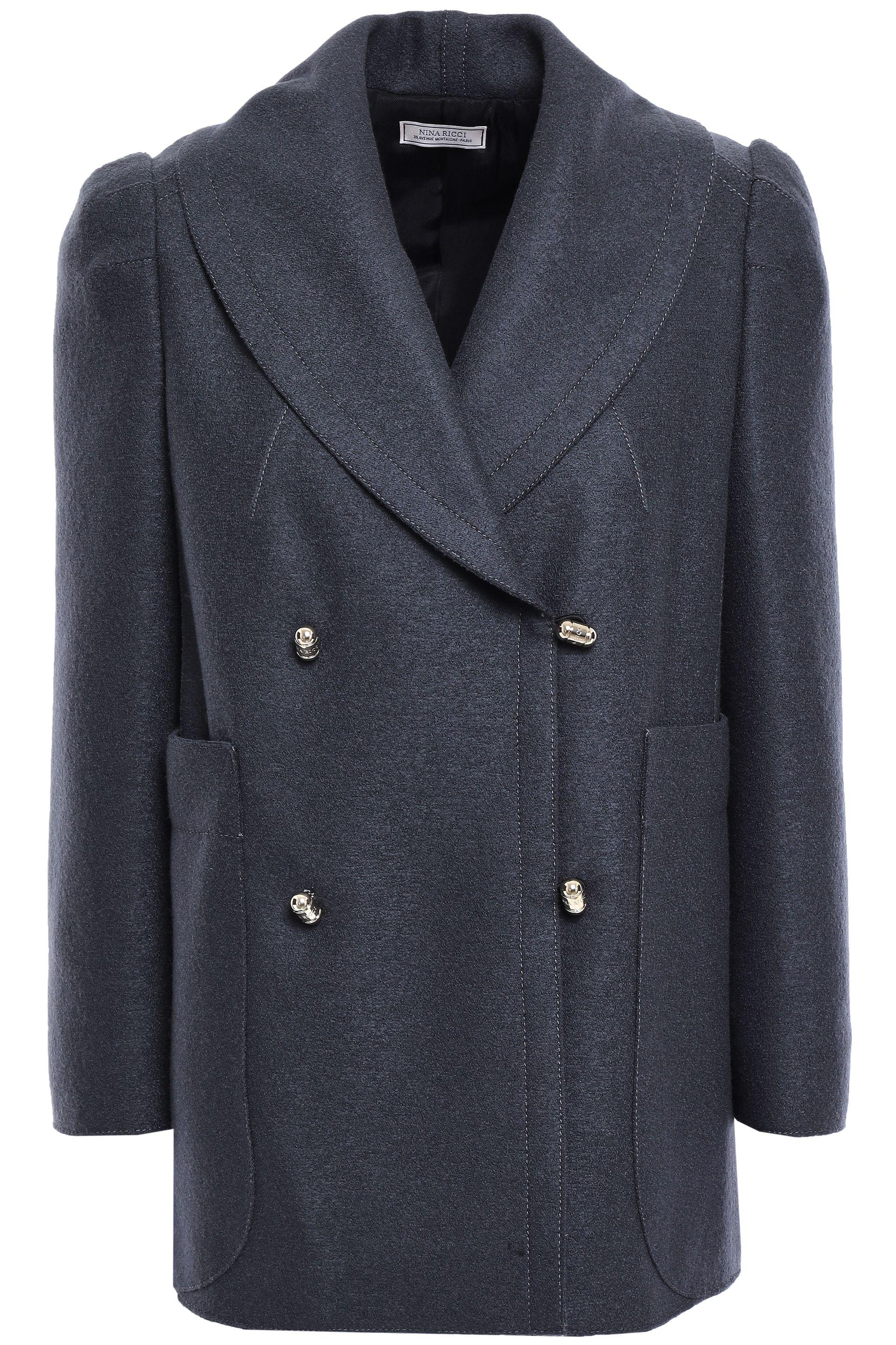 Nina Ricci Double-breasted Wool-felt Coat Anthracite in Gray - Lyst