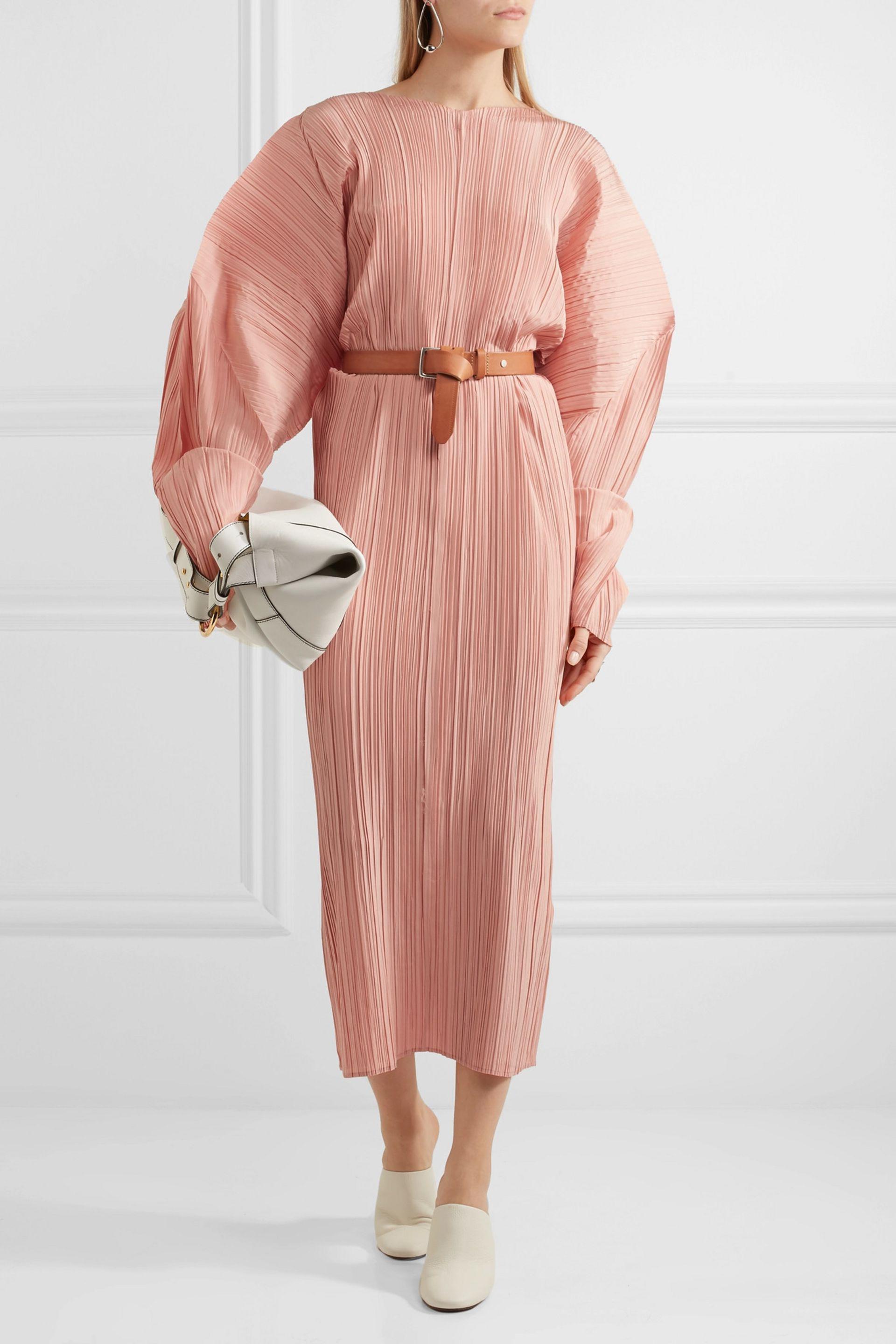 Jil Sander Plissé-silk Midi Dress in Antique Rose (Pink) - Lyst