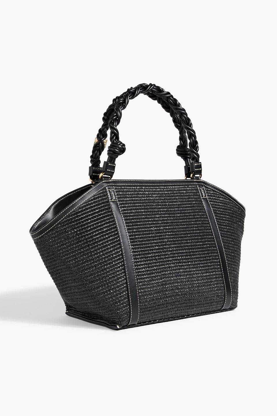 【Ganni】 Faux leather-trimmed raffia tote bag Faux leather-trimmed raffia tote bag in beige - Ganni