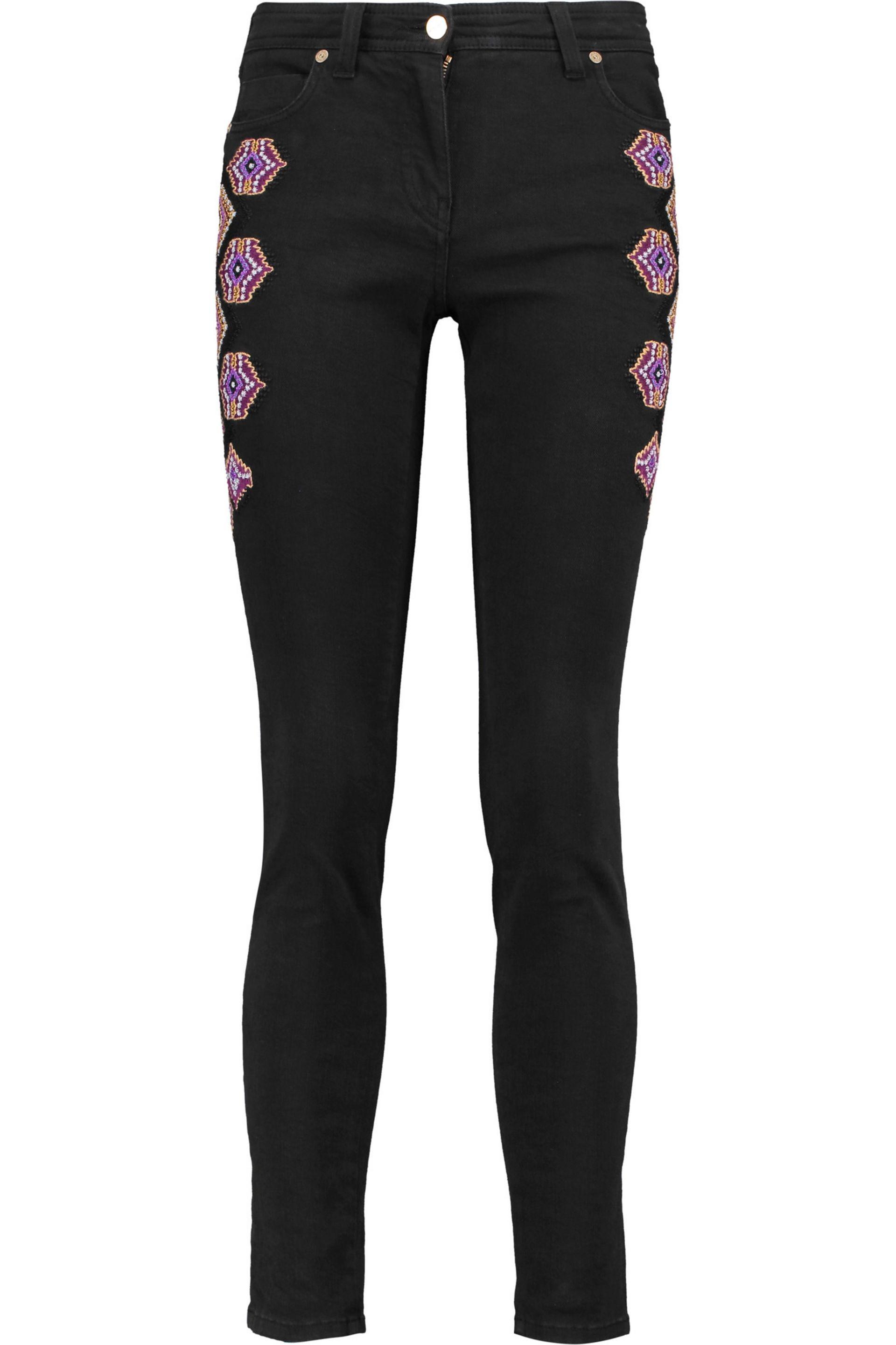Lyst - Etro Mid-rise Embroidered Skinny Jeans in Black
