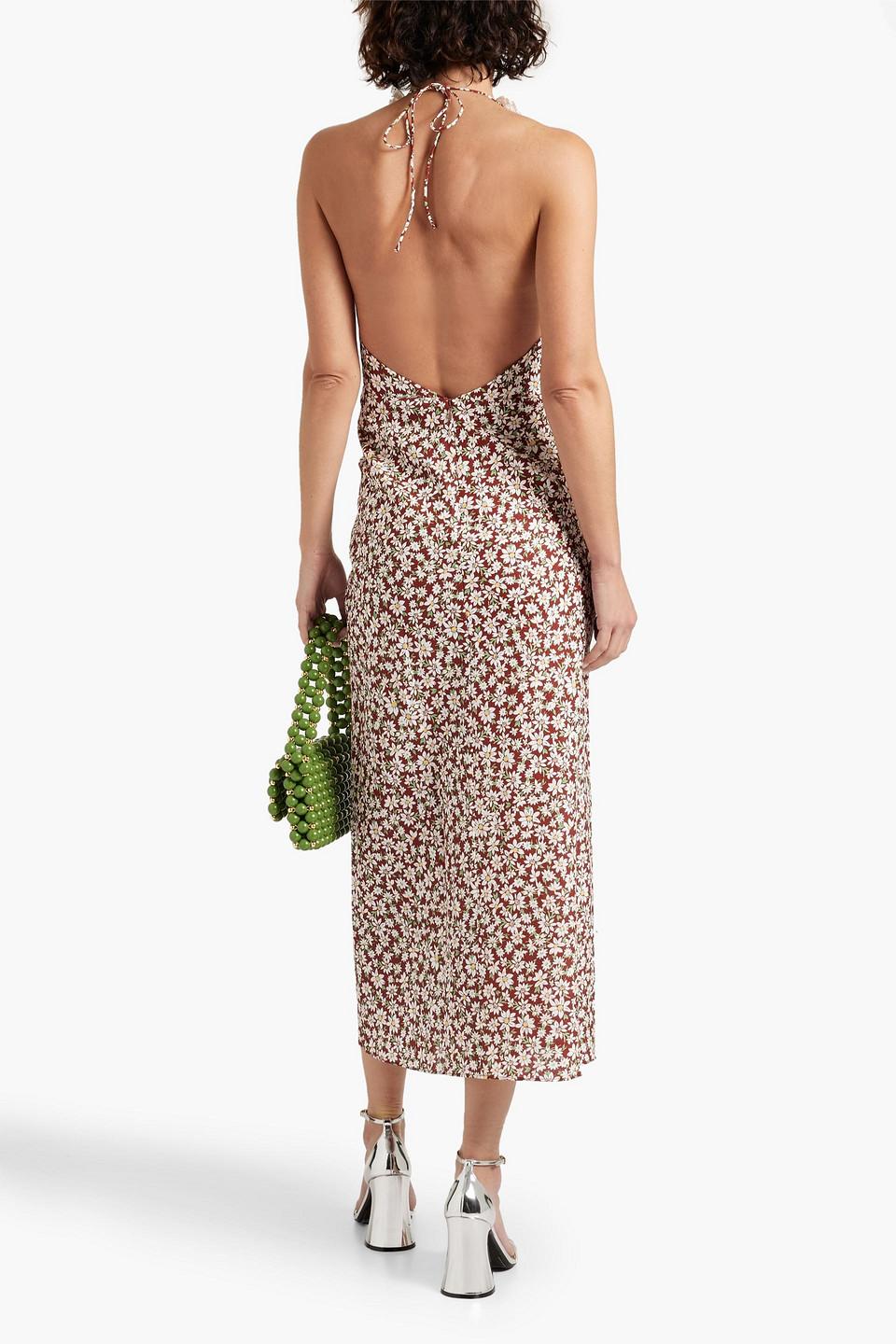RIXO London Sabrina Floral-print Cotton And Linen-blend Halterneck Midi  Dress in Brown | Lyst