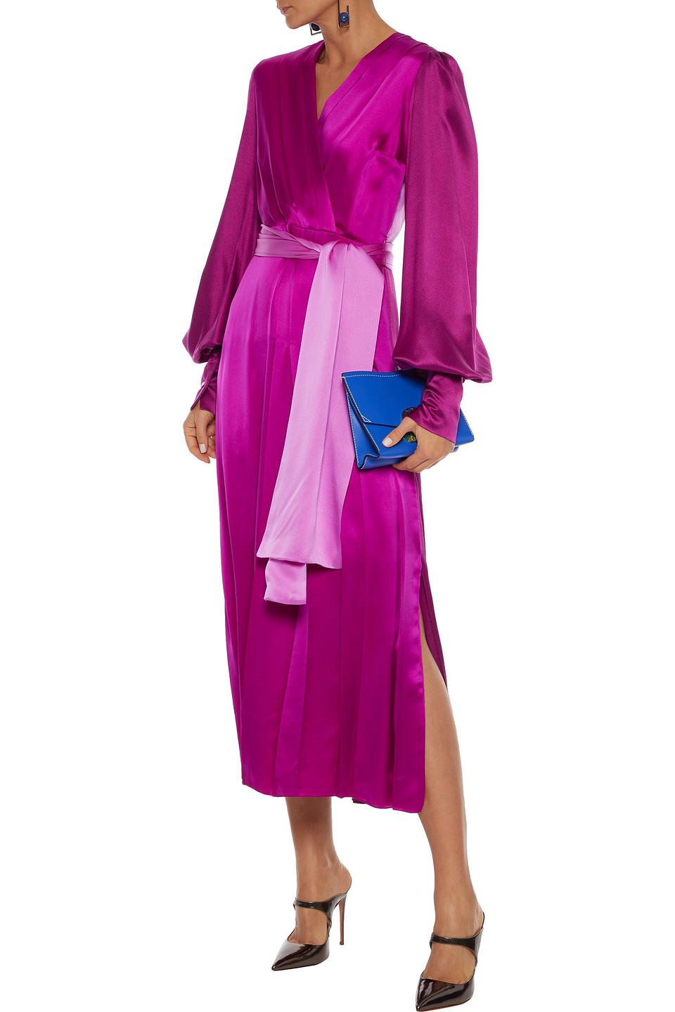 ROKSANDA Elena Wrap-effect Two-tone Silk-satin Midi Dress Magenta in Purple  | Lyst