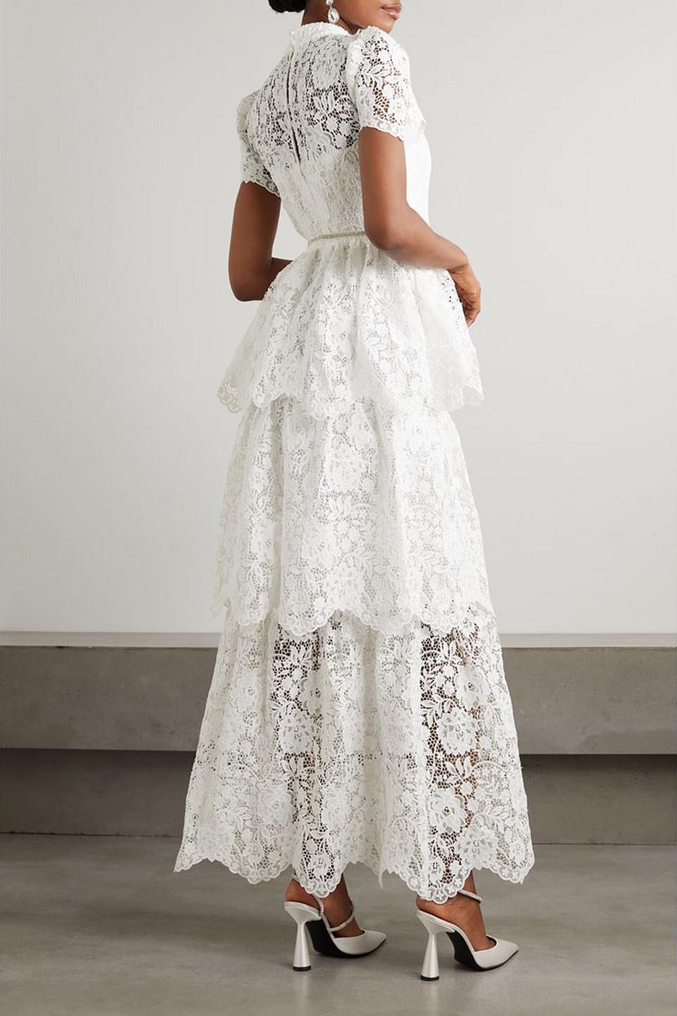 chinese dress ladies White Rhinestone Lace Maxi Dress – self-portrait-US