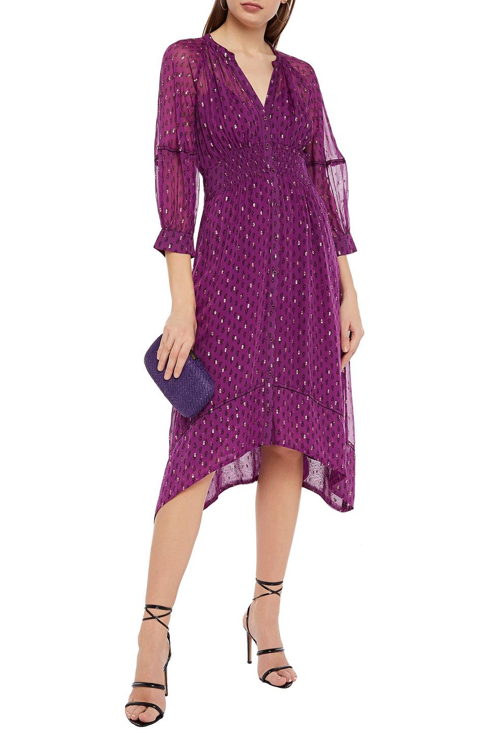 Ba&sh Silk Cyana Printed Metallic Fil Coupé Chiffon Dress Violet in ...