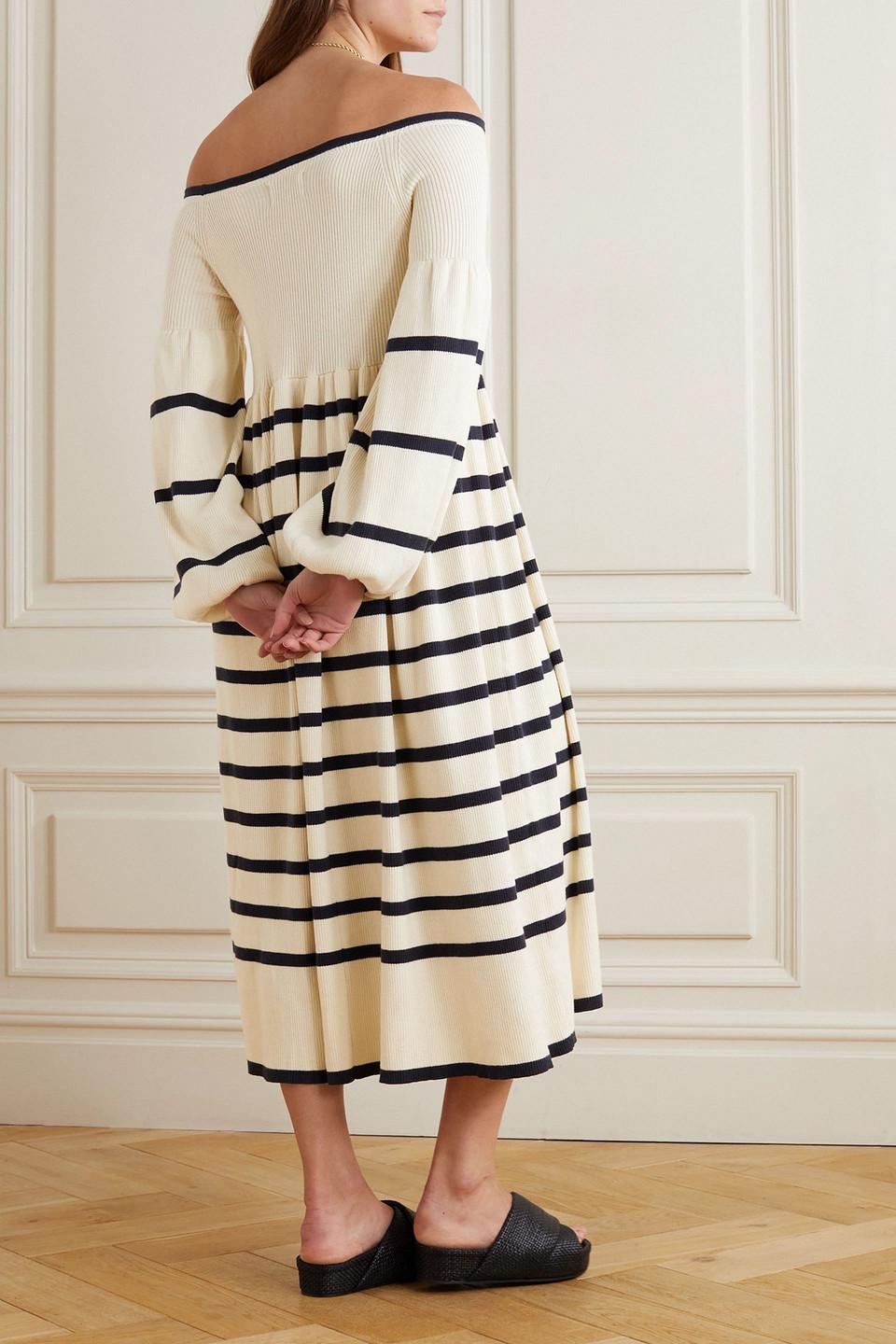 Black and white striped off the shoulder dress online