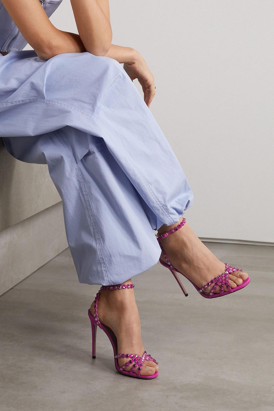 Aquazzura Tequila 105 Crystal-embellished Suede Sandals in Pink
