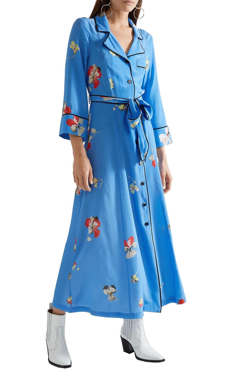 Ganni Joycedale Floral-print Silk Crepe De Chine Maxi Dress Azure in Blue -  Lyst