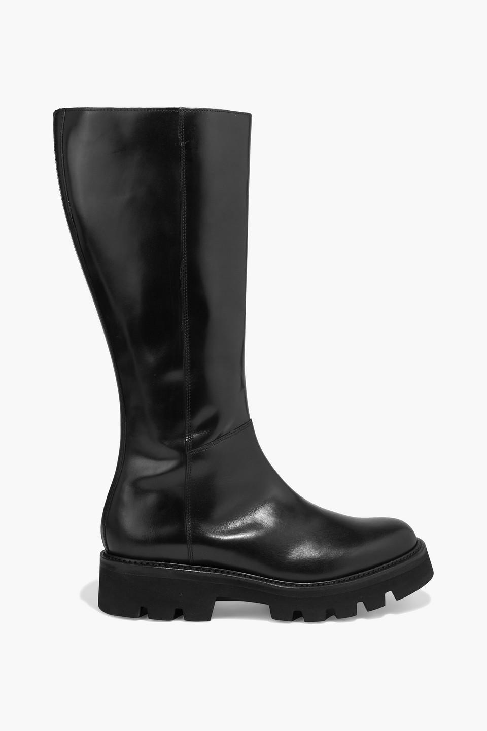 Grenson Vanessa Glossed-leather Knee Boots in Black | Lyst