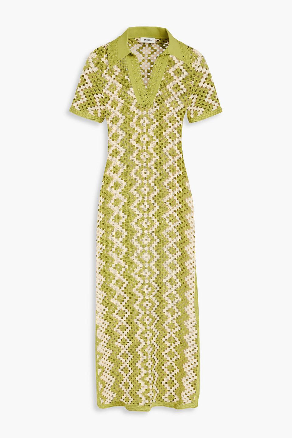 Sandro Crocheted Cotton Midi Dress in Metallic | Lyst Sandro Crocheted Cotton Midi Dress in Metallic | Lyst