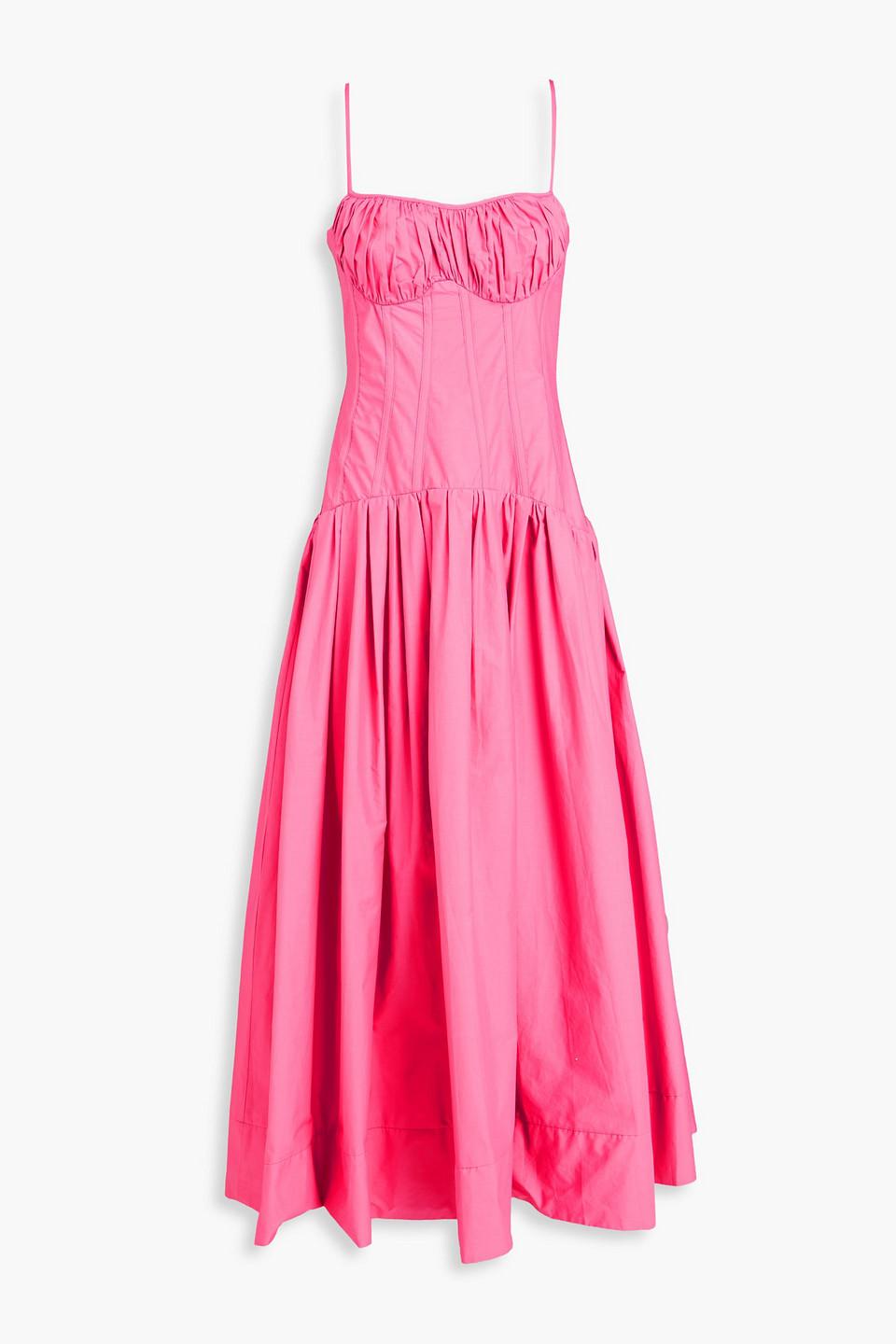 Nicholas Gathered Cotton Maxi Dress in Pink | Lyst