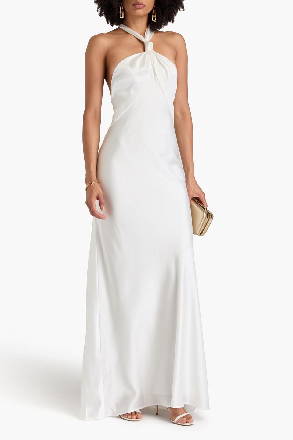 Galvan London Santorini Twisted Halterneck Satin-crepe Gown in White | Lyst