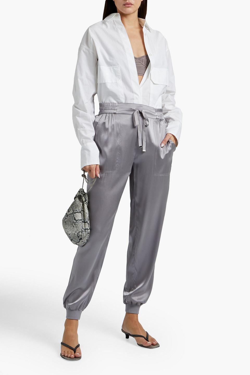 Cami NYC Zoe Stretch Silk satin Track Pants in Gray Lyst