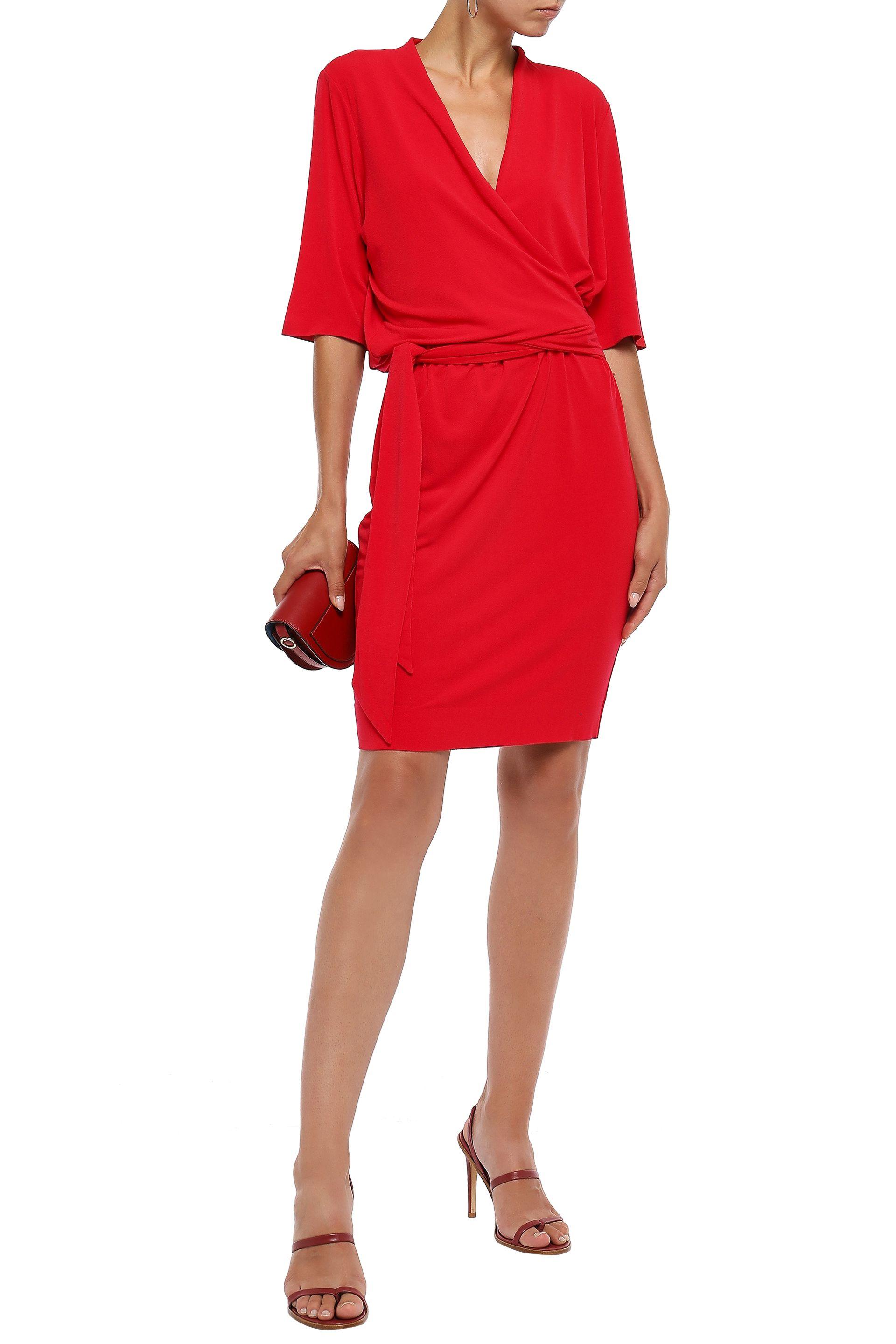 By Malene Birger Synthetic Qizi Wrap-effect Stretch-crepe Dress Crimson in  Red | Lyst Canada