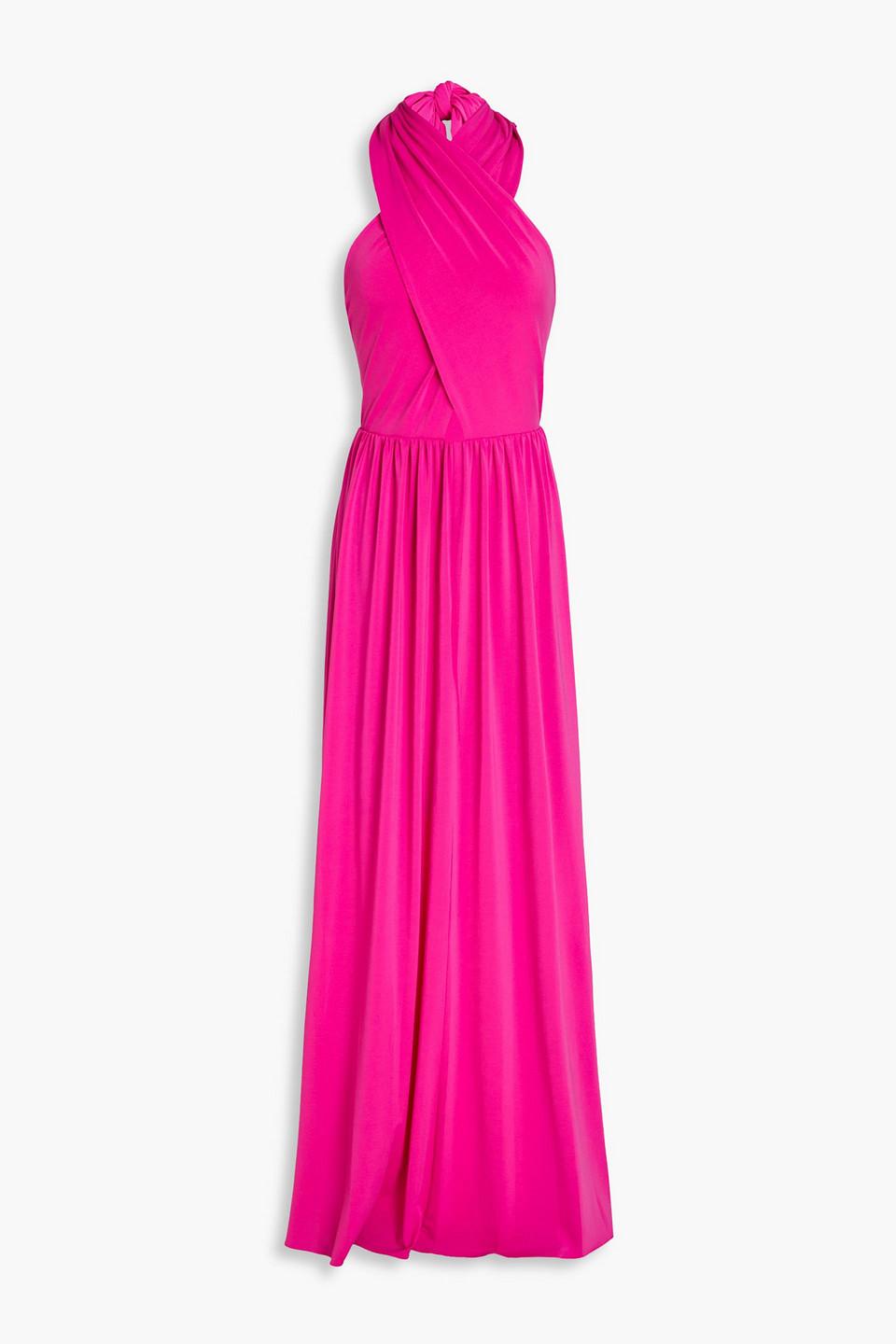 Halston Jennifer Cutout Jersey Halterneck Gown in Pink | Lyst