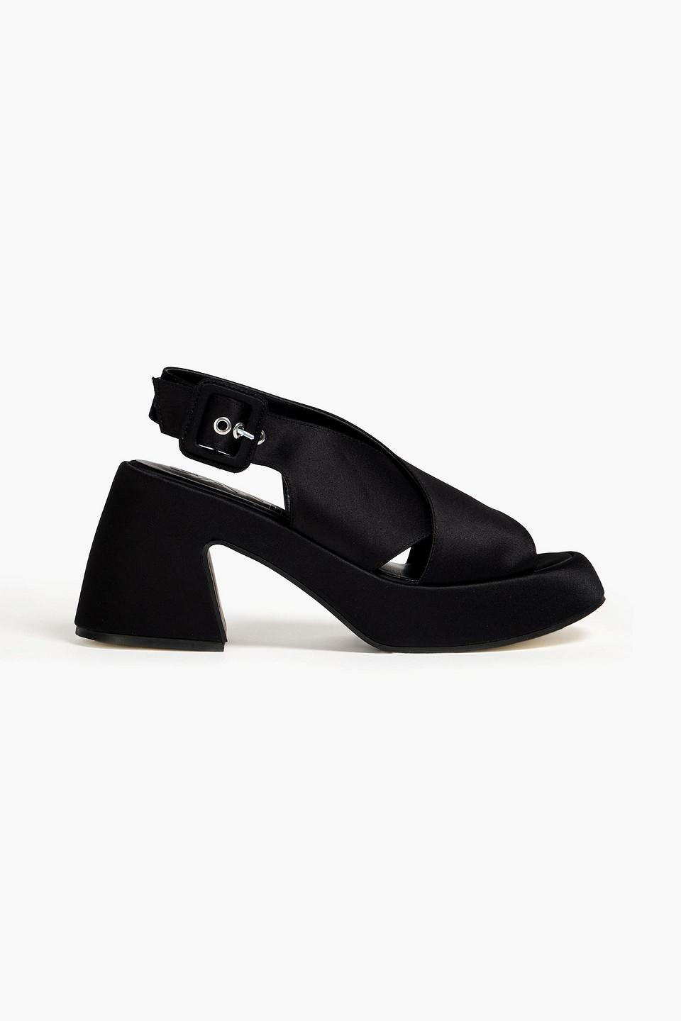 Ganni Satin Platform Slingback Sandals in Black Lyst UK