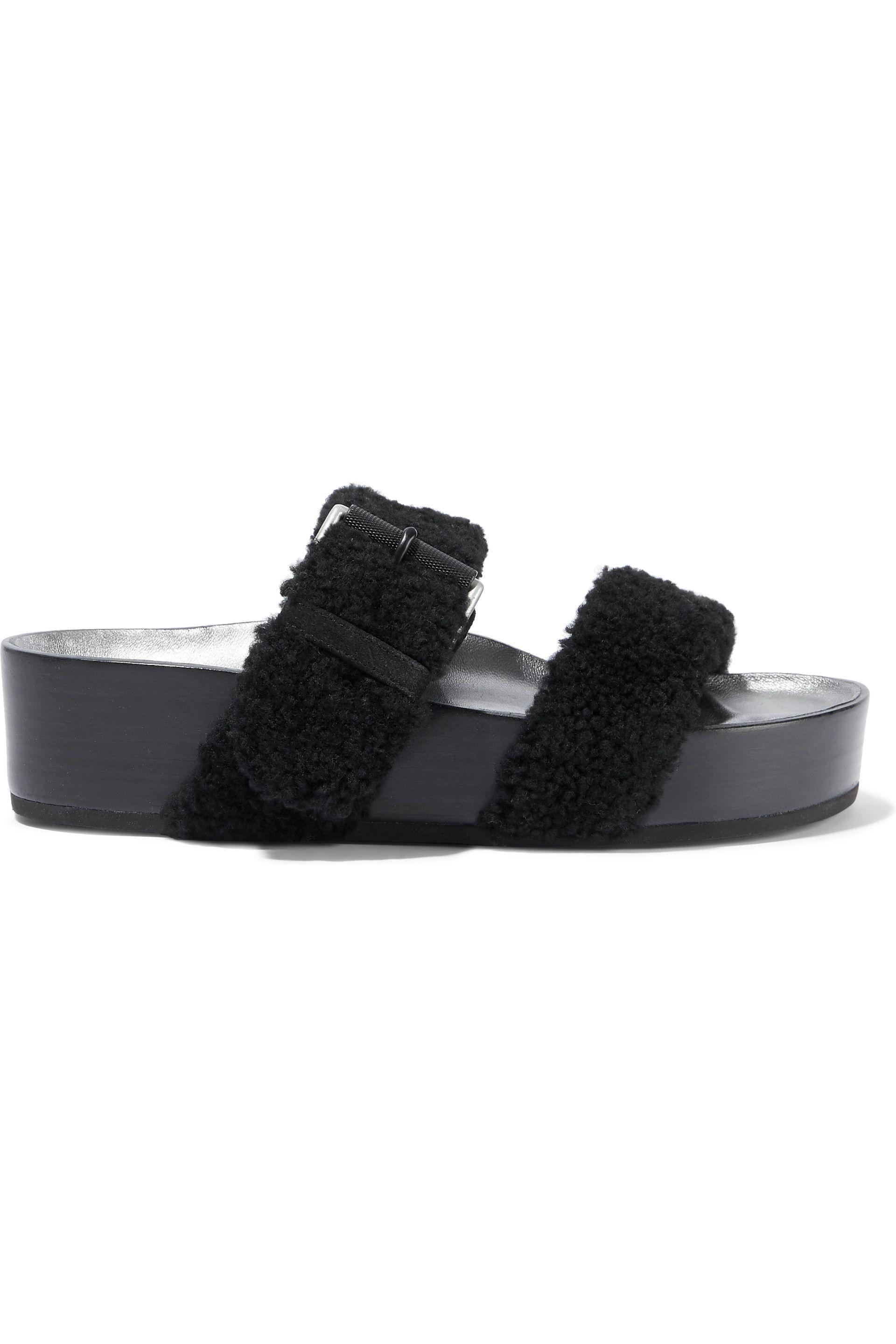 Rag & Bone Buckled Shearling Platform Slides Black in Black - Lyst