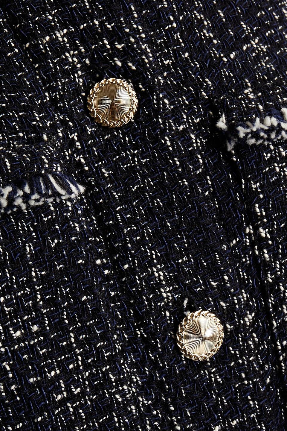 Maje Belted Cotton-blend Bouclé-tweed Jacket in Black | Lyst