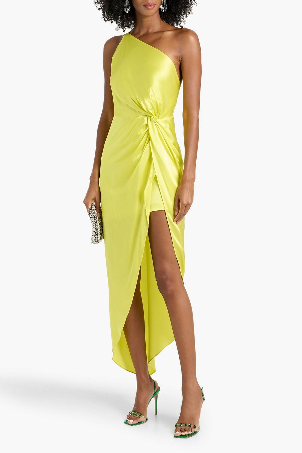 Michelle Mason One-Shoulder Twisted Silk-Satin Dress in Yellow | Lyst