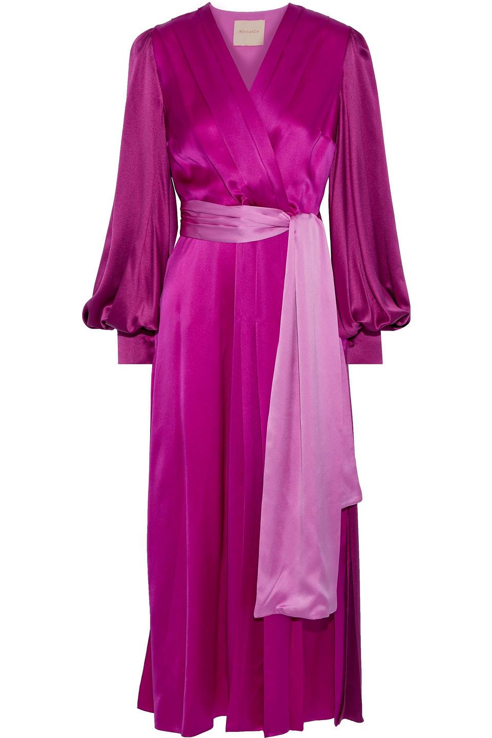 ROKSANDA Elena Wrap-effect Two-tone Silk-satin Midi Dress Magenta in ...