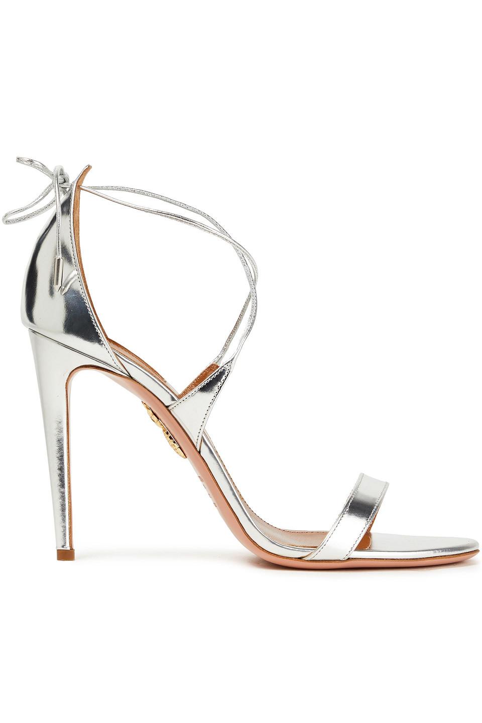 Aquazzura Linda 105 Mirrored-leather Sandals in Silver (Metallic) | Lyst  Australia