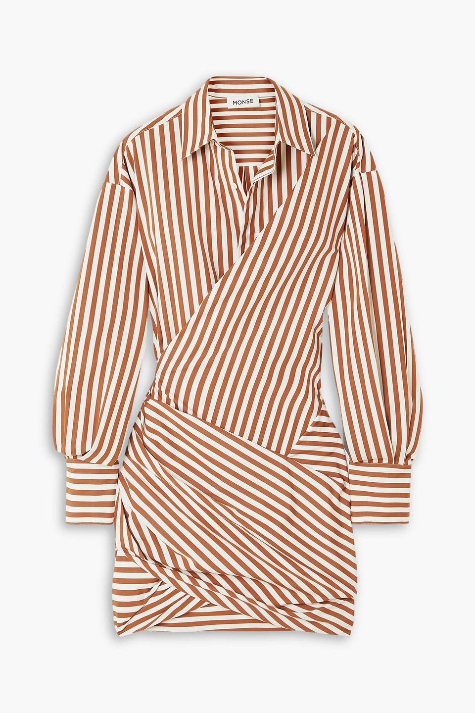 Monse Wrap effect Striped Cotton poplin Mini Shirt Dress in Natural Lyst