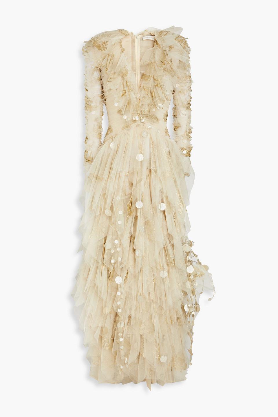 Zimmermann Metallic Tiered Tulle Gown in Natural | Lyst Canada