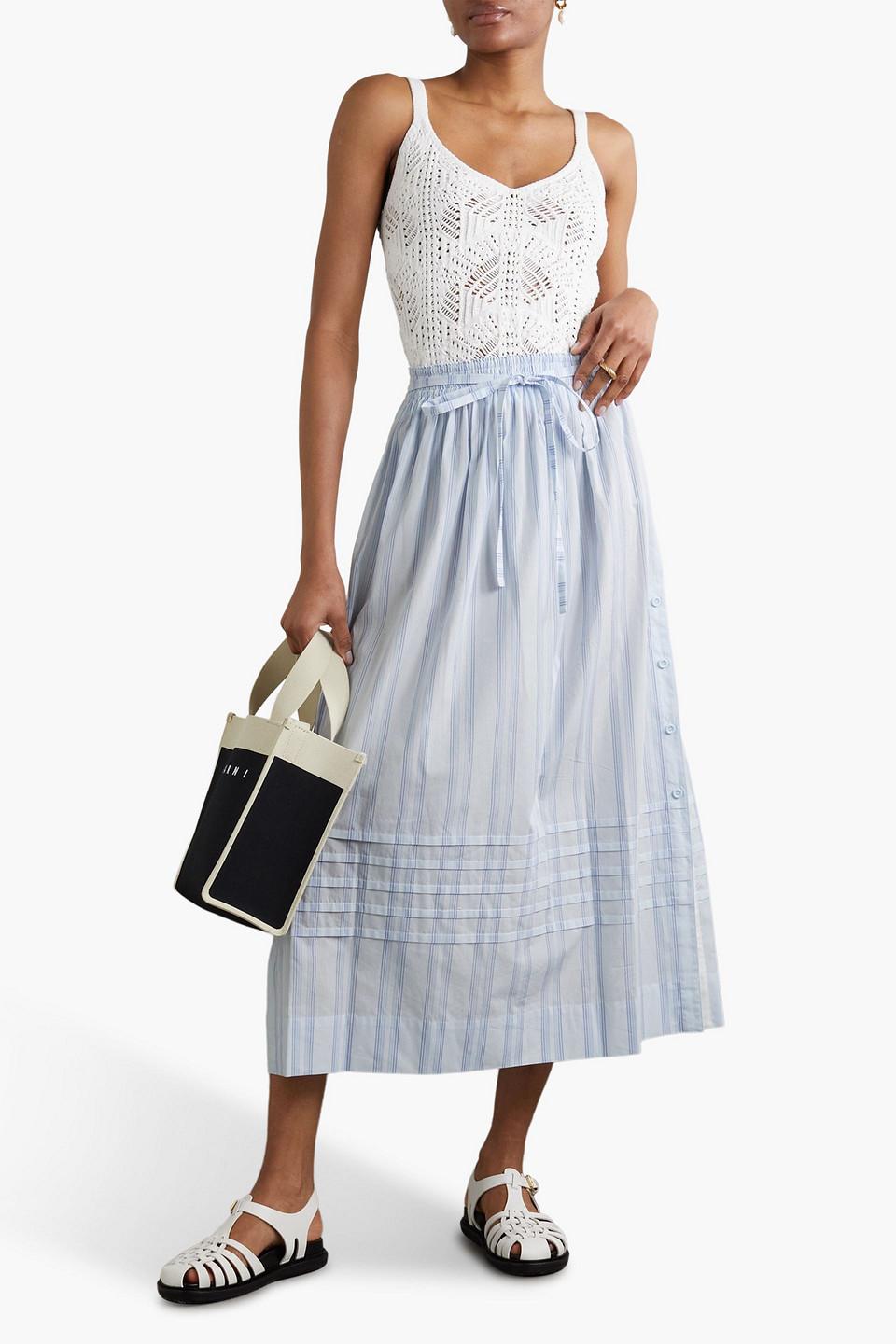 スカート CHLOE BLUE COTTON MIDI SKIRT Chloe Blue Floral Printed Textured Cotton Tiered Midi Skirt
