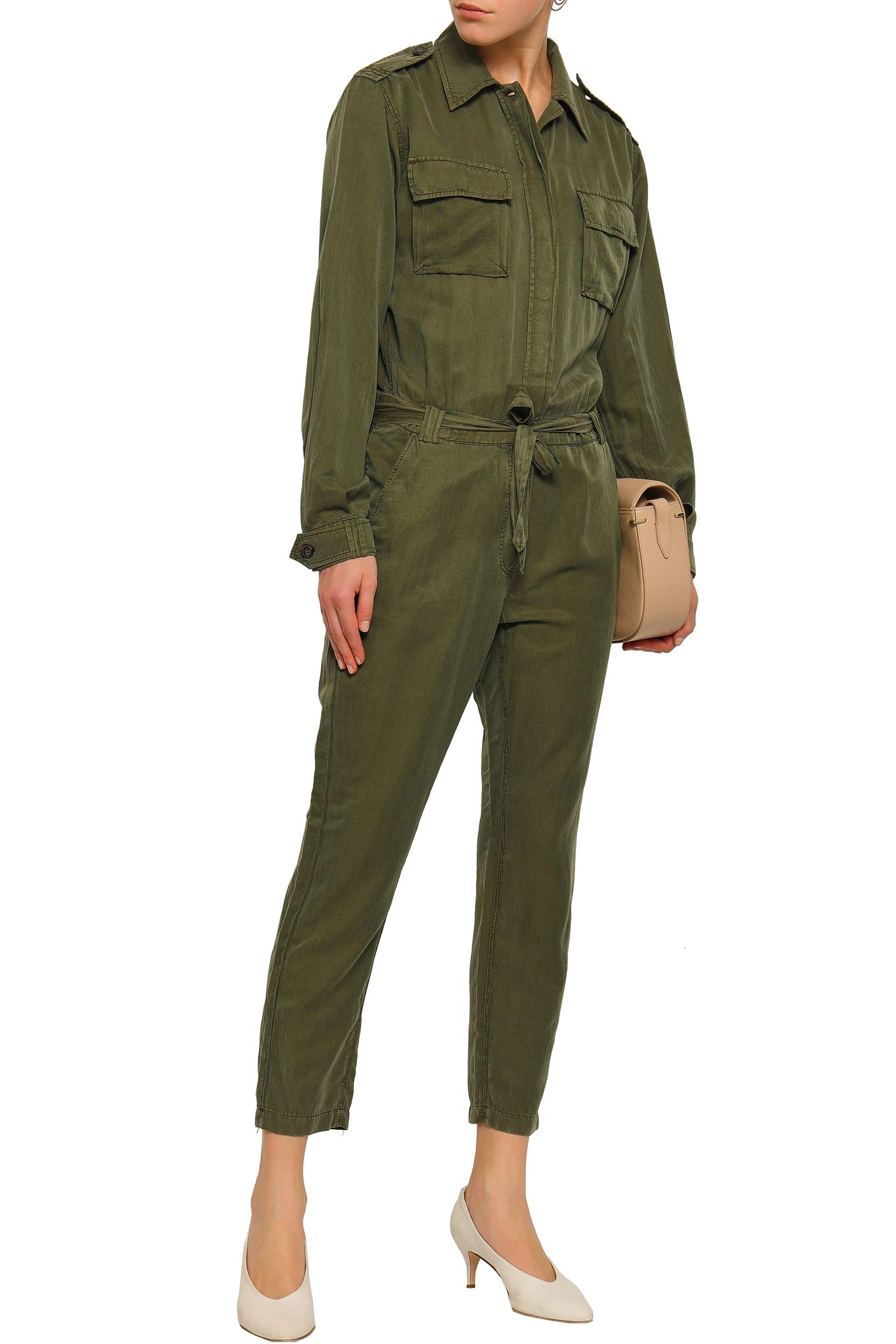 A.L.C. Woman Belted Silk And Cottonblend Jumpsuit Army Green Lyst