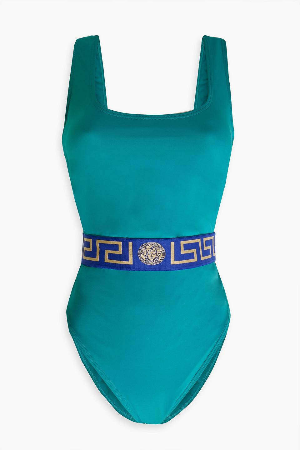 Versace Jacquardtrimmed Swimsuit in Blue Lyst